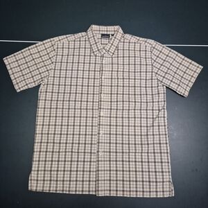 Northbrook Sports Men’s Large Plaid Short Sleeve Button Up Shirt Beige Brown